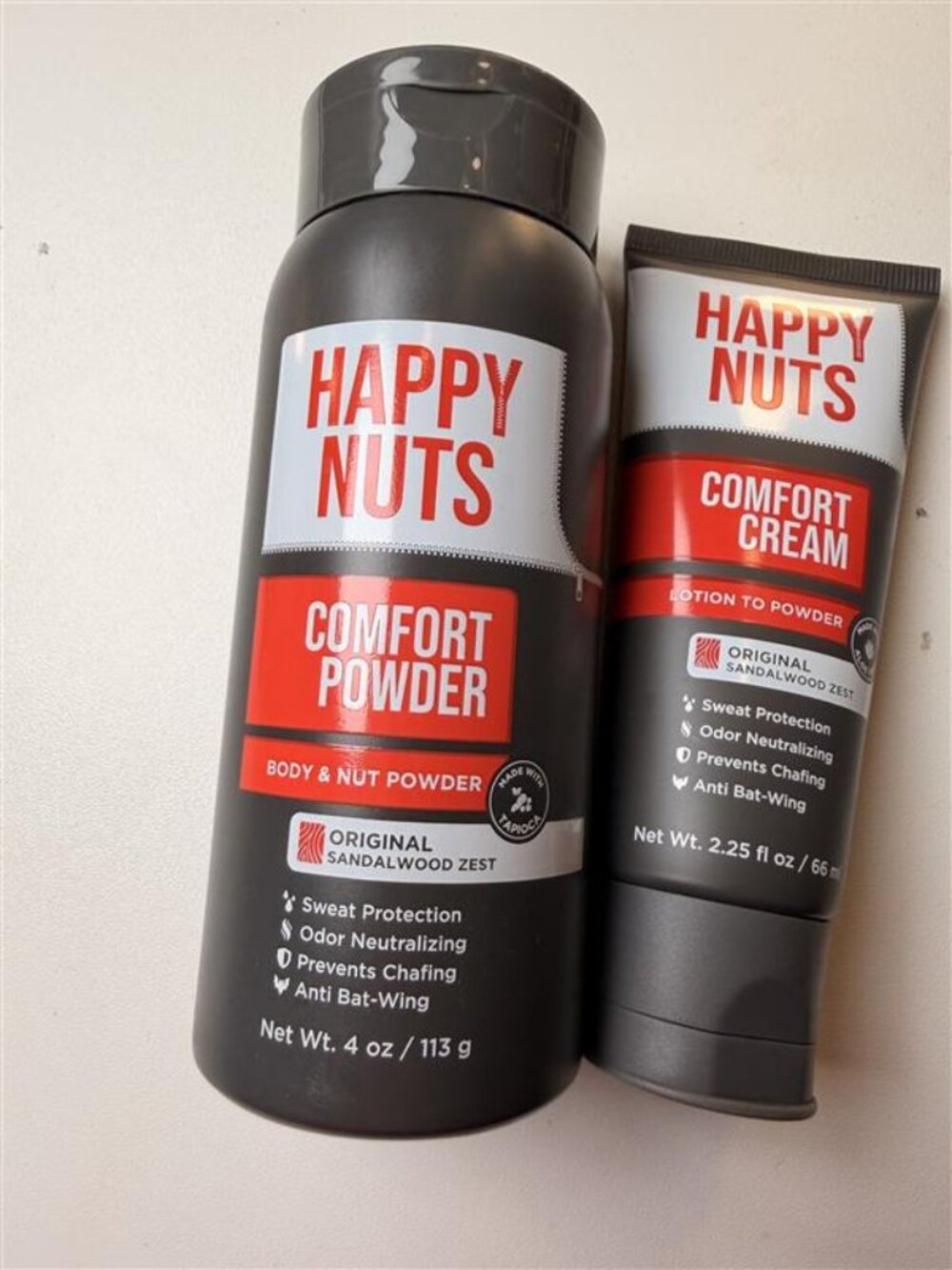 happy nuts comfort cream and powder